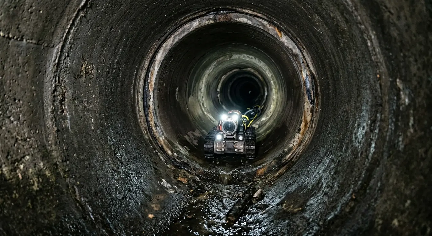 Robotic sewer camera inspecting pipe interior for Sewer Line Repair in Ross